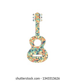 Acoustic guitar icon. Shape of classical musical instrument. Colored mosaic with polygons