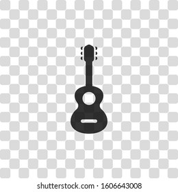 Acoustic guitar icon. Shape of classical musical instrument. Black symbol on transparency grid