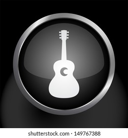 Acoustic Guitar Icon Symbol with Glass Button Background