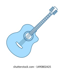 Acoustic Guitar Icon. Thin Line With Blue Fill Design. Vector Illustration.