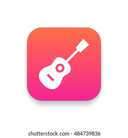 Acoustic guitar icon vector, clip art. Also useful as logo, square app icon, web UI element, symbol, graphic image, silhouette and illustration.