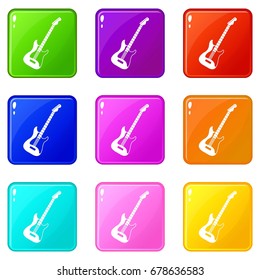 Acoustic guitar icons of 9 color set isolated vector illustration