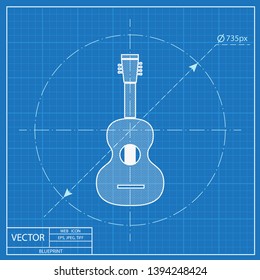 Acoustic guitar illustration. Musical instrument vector blueprint icon 