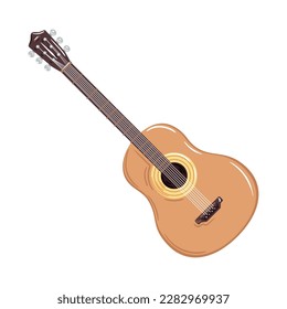 Acoustic guitar illustration with wood material icon isoalted