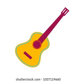 Acoustic guitar isolated object flat cartoon vector illustration