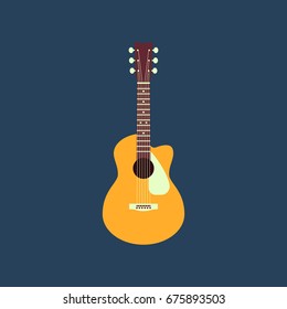 Acoustic guitar isolated on background. Vector illustration in flat design style