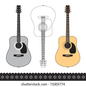 Acoustic guitar isolated on white. All elements are separate. File is layered