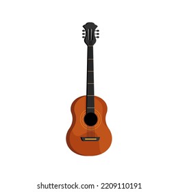 Acoustic guitar, isolated string musical instrument for performing music and giving concerts. Classic and rock genres of songs. Vector in flat cartoon style