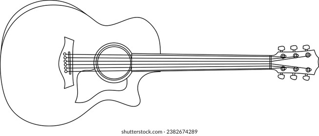 Acoustic guitar line art for coloring book page