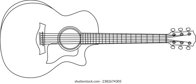 Acoustic guitar line art for coloring book page