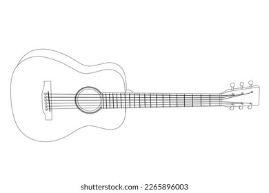 Vector de línea de guitarra acústica vectorial negro y blanco 