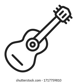 Acoustic guitar line black icon. String musical instrument. Home leisure. Outline pictogram for web page, mobile app, promo. 