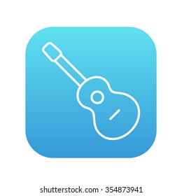 Acoustic guitar line icon for web, mobile and infographics. Vector white icon on the blue gradient square with rounded corners isolated on white background.