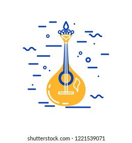 Acoustic guitar logo design. Portuguese fado guitar. Flat and line style vector illustration.
