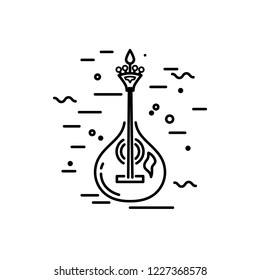 Acoustic guitar logo design. Portuguese fado guitar. Line style vector illustration.