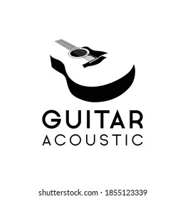 Acoustic guitar logo retro hipster, icon of classical acoustic guitar