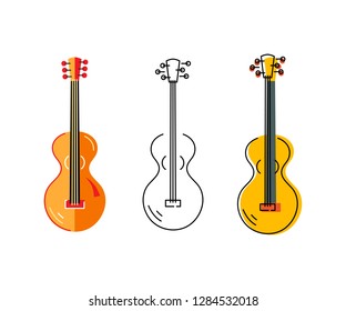 Acoustic guitar logo set. Flat and outline style. Vector illustration