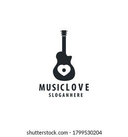 acoustic guitar with love logo design vector