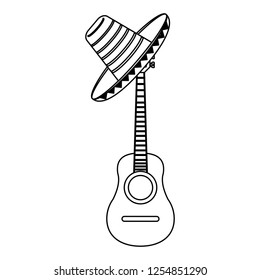 acoustic guitar and mexican hat in black and white