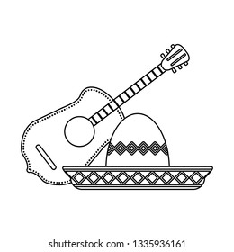 acoustic guitar and mexican hat black and white