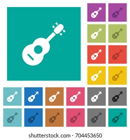 Acoustic guitar multi colored flat icons on plain square backgrounds. Included white and darker icon variations for hover or active effects.