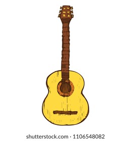 Acoustic Guitar music instrument, line art stock vector illustration isolated on white background