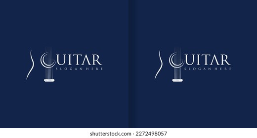 Acoustic guitar music minimalist logo design collection