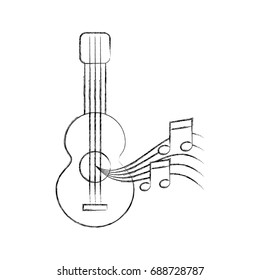 acoustic guitar with music notes
