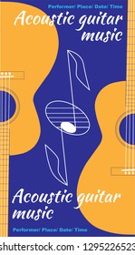 Acoustic guitar music. Template for concert poster. Music festival announcement.
Vector illustration of acoustic guitars and musical note.
