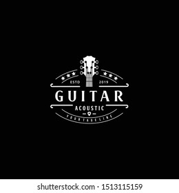 Acoustic Guitar Music Western Vintage Retro Bar logo design