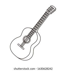 Acoustic guitar. Musical instrument. Black and white vector illustration.