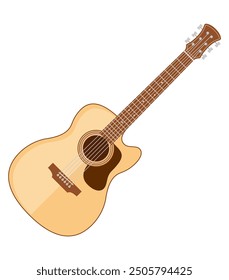 Ilustración vectorial de estilo plano del instrumento musical de la guitarra acústica aislada en el fondo blanco