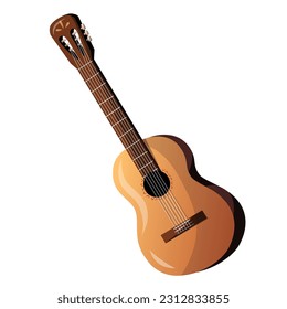Acoustic Guitar. Musical instrument, guitarist, entertainment, leisure concept. Isolated vector illustration.