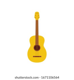 Acoustic guitar a musical instrument single icon, flat cartoon vector illustration isolated on white background. Music concert or performance, festival symbol design.