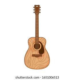 acoustic guitar musical instrument with six strings made from wood. playing riffs and chords. isolated vector illustartion on white backgrond 