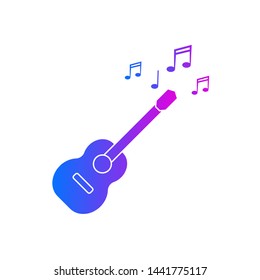 Acoustic guitar with musical notes vector icon