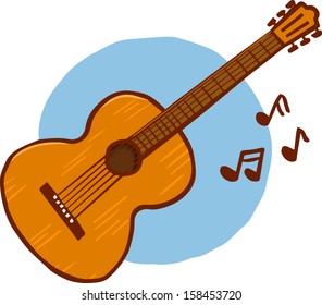 Acoustic guitar and musical notes vector illustration