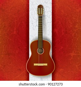 acoustic guitar on abstract grunge white red background