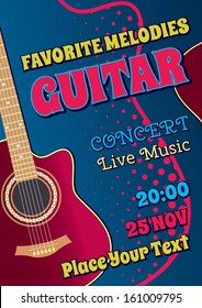 acoustic guitar on a blue poster for concert