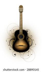 acoustic guitar on a floral background