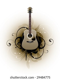 acoustic guitar on a floral background