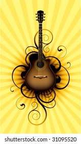 acoustic guitar on a floral background