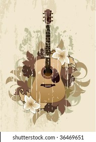 acoustic guitar on  a floral background