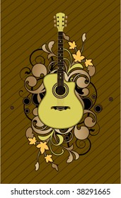 acoustic guitar on a floral background