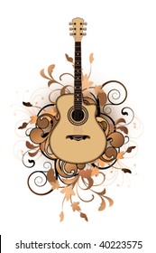 acoustic guitar on a floral background