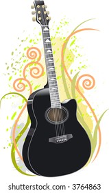 acoustic guitar on floral grunge