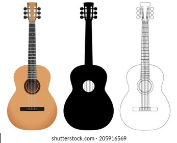 Acoustic Guitar On A White Background. Vector Illustration.