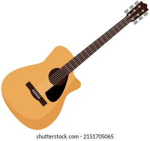 Acoustic guitar on white background. Musical string wooden instrument collection for string melody. Rock or jazz equipment accompaniment of musician on stage, vintage musicants classical apparatus