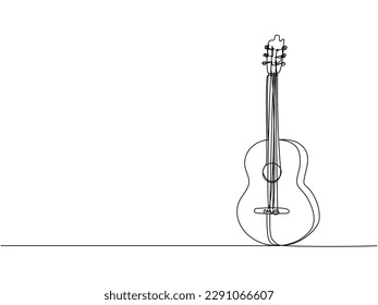 Acoustic guitar one line art. Continuous line drawing of musical, equipment, song, guitar, electric, melody, rock, volume, chord, bass, acoustic