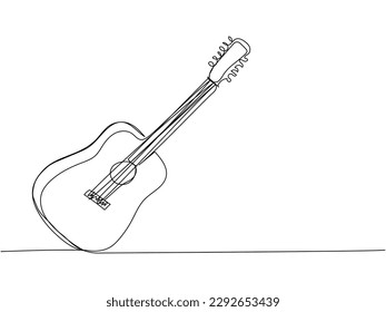 Acoustic guitar one line art. Continuous line drawing of musical, equipment, song, guitar, electric, melody, rock, volume, chord, bass, acoustic